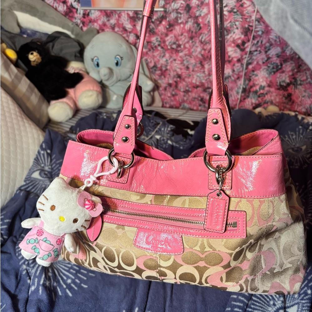 Coach Pink and Beige Shoulder Bag